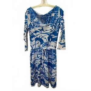 NEW MICHELLE PARISOU women's blouson dress with pockets in royal/white